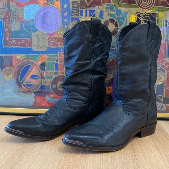 Zodiac Other - Vintage ZODIAC Western Cowboy Slouch Leather Brown Boots Metal Toe Tips Sz 10.5